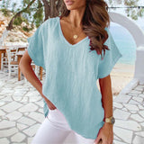 Chemise col V en coton et lin
