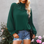 T-shirt ample à manches longues en mousseline de soie pour femme