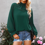 T-shirt ample à manches longues en mousseline de soie pour femme