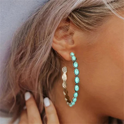 Boucles d'oreilles créoles vintage turquoise en forme de C