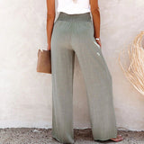 pantalon large élastique en coton et lin