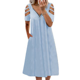 Robe Zippée Á Manches Courtes