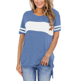 T-shirt de couleur unie à col rond et manches courtes pour femme