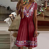 Robe Pastorale Imprimée à Col V Ondulé