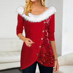 Top de Noël à Paillettes et Col Fourrure
