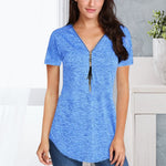 T-shirt d'été uni zippé pour femme