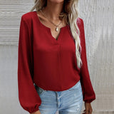 Chemise en mousseline de soie à manches longues de couleur unie