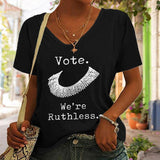 T-shirt Décontracté Á encolure En V Et Lettres Imprimées