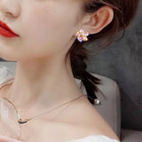 Boucles D'Oreilles Tige Zircon Fleur Rose