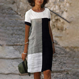 Robe color block à manches courtes et col rond
