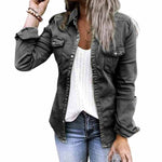 Veste en jean plissée à col à revers de couleur unie