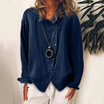Chemise à revers en coton et lin de couleur unie