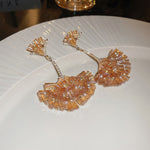 Boucles d'oreilles feuille de ginkgo en forme d'éventail en cristal incrusté de diamants