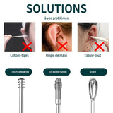 Ensemble d'outils de cueillette d'oreille en acier inoxydable