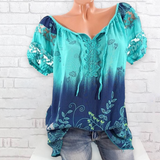T-shirt col V en dentelle imprimée