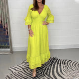 Robe brodée ample à taille haute