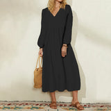 Robe à manches ballon ample en coton et lin pour femmes