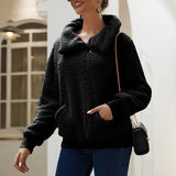 Pull à Revers Asymétrique en Molleton d'Agneau Pull Épaissi de Couleur Unie