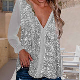Chemisier manches longues col V à sequins