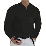 T-shirt business de couleur unie avec col en V et manches longues