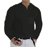 T-shirt business de couleur unie avec col en V et manches longues