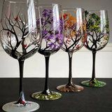 Verres à vin Arbre des Quatre Saisons - Art Peint à la Main