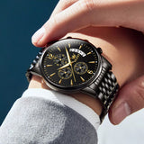 Montre Mécanique Automatique de Luxe à Cadran Chronographe à Trois Yeux en Or