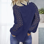 T-shirt ample à encolure ronde et empiècement en dentelle à manches longues
