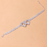 Bracelet de Cheville à Double Cœur en Strass