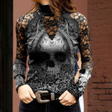 T-shirt en dentelle à imprimé tête de mort
