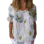 T-shirt En Coton Et Lin à Manches Courtes Et Col Rond à Fleurs Daisy