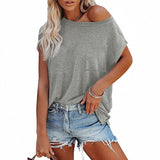 T-shirt décontracté à manches courtes et épaules dénudées pour femmes