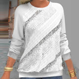 Pull Patch en Dentelle Blanc à Manches Longues