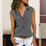 Chemisier uni sans manches avec poches