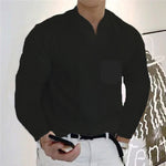 T-shirt business de couleur unie avec col en V et manches longues