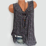 Débardeur d'été sans manches avec col en V et imprimé floral