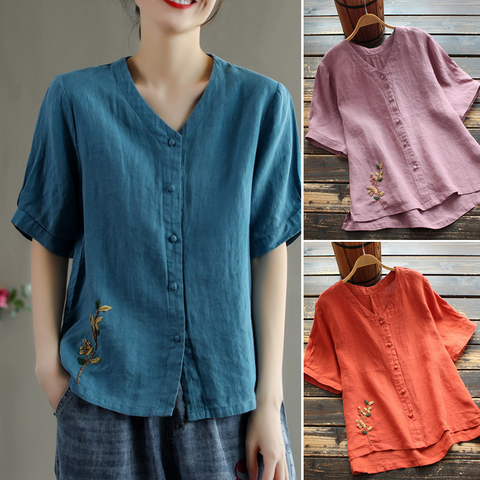 Chemise brodée à col en V