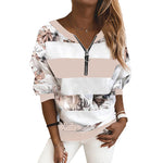 T-shirt Oversize à Manches Longues et Col en V Imprimé