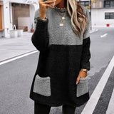 Panneaux Ronds Col Poches Manches Longues Suède Sweat-shirt