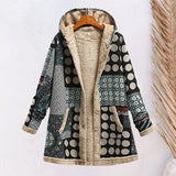 Veste pull à capuche en coton et lin imprimé