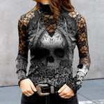 T-shirt en dentelle à imprimé tête de mort