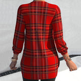 Chemisier à Carreaux Col en V avec Boutons