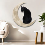 Enseigne en Métal Suspendue Chat Noir Lune