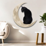 Enseigne en Métal Suspendue Chat Noir Lune