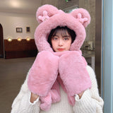 Ensemble bonnet/écharpe/gants ours chaud pour femme