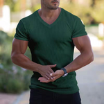T-shirt en maille col V respirant de couleur unie