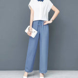 Pantalon ample taille haute en soie glacée