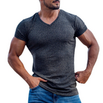 T-shirt en maille col V respirant de couleur unie