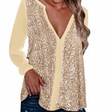 Chemisier manches longues col V à sequins