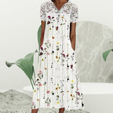 Robe fleurie avec encolure en dentelle